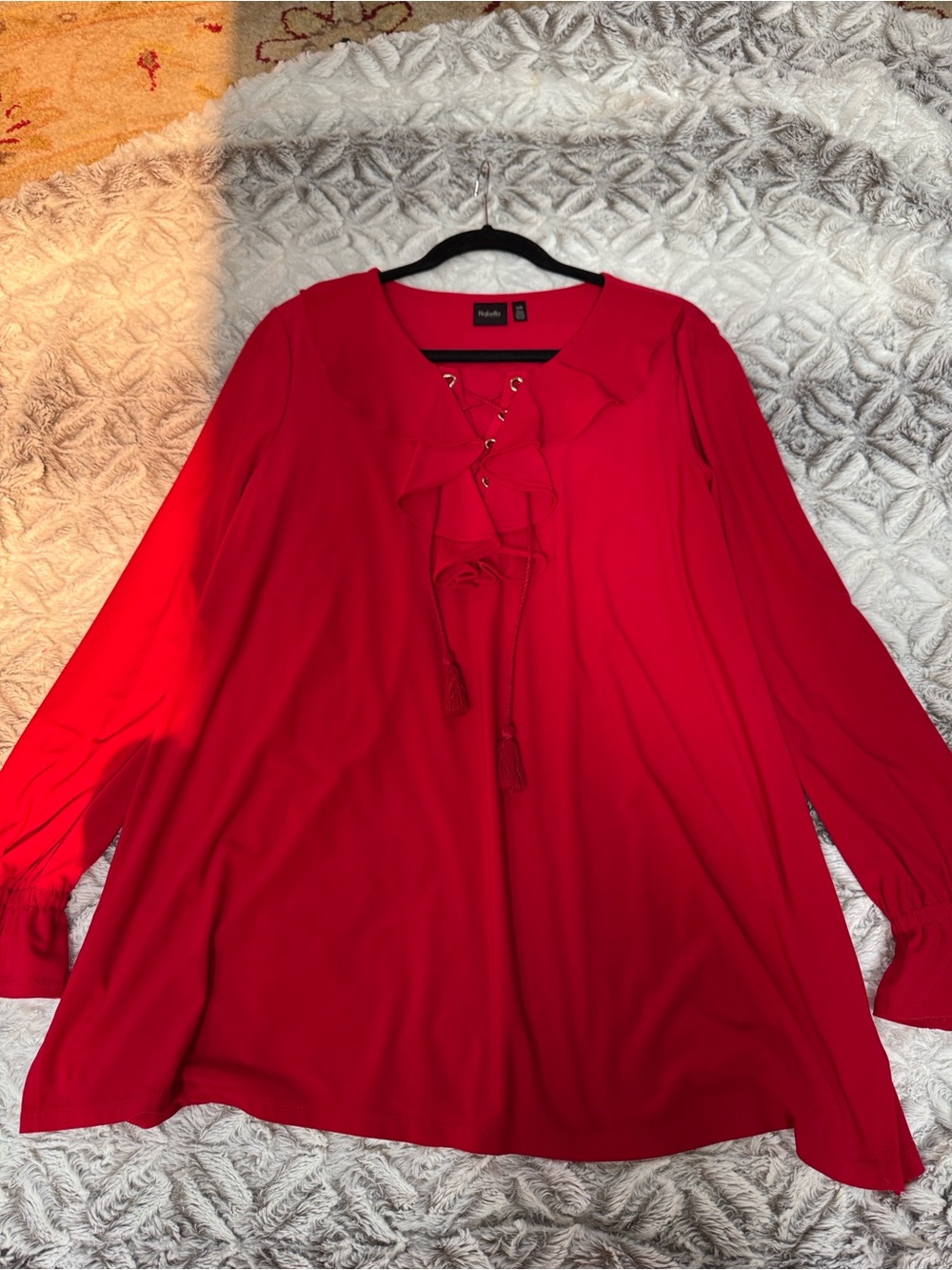 Rafaella Red Lace-Up Ruffle Long-Sleeve Tunic